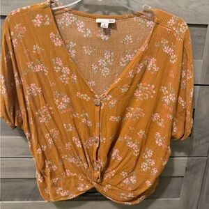 SO Orange Floral Button-Down Blouse